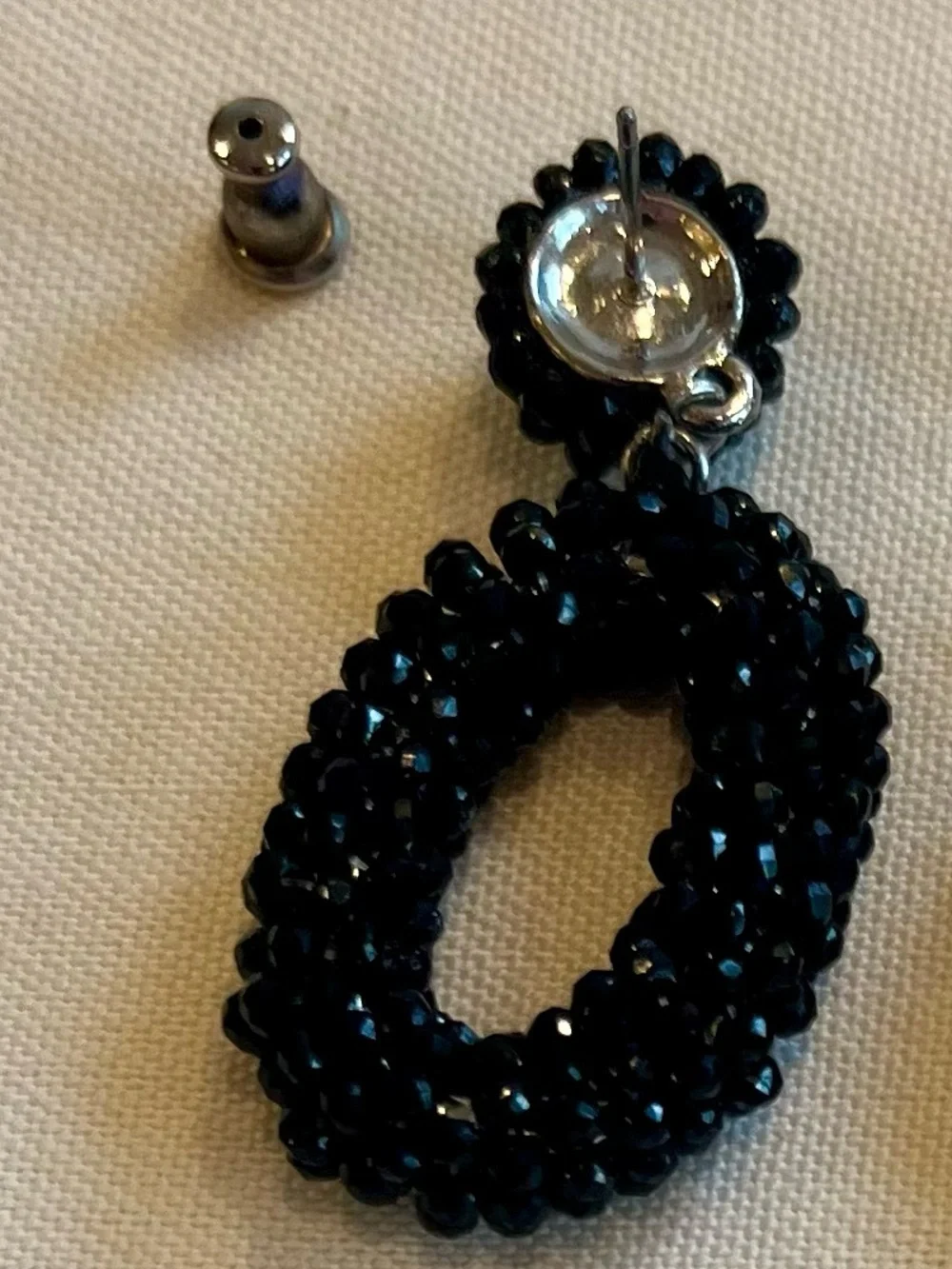 Vintage Black Beaded Hoop Drop Earrings - Women Jewelry - Picture 10 of 16